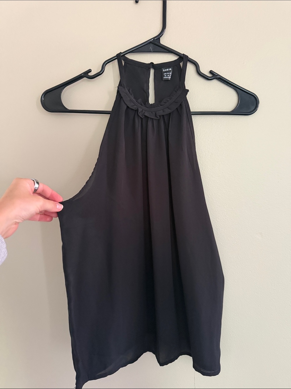 SHEIN Black Halter Tank Top with Braided Neckline